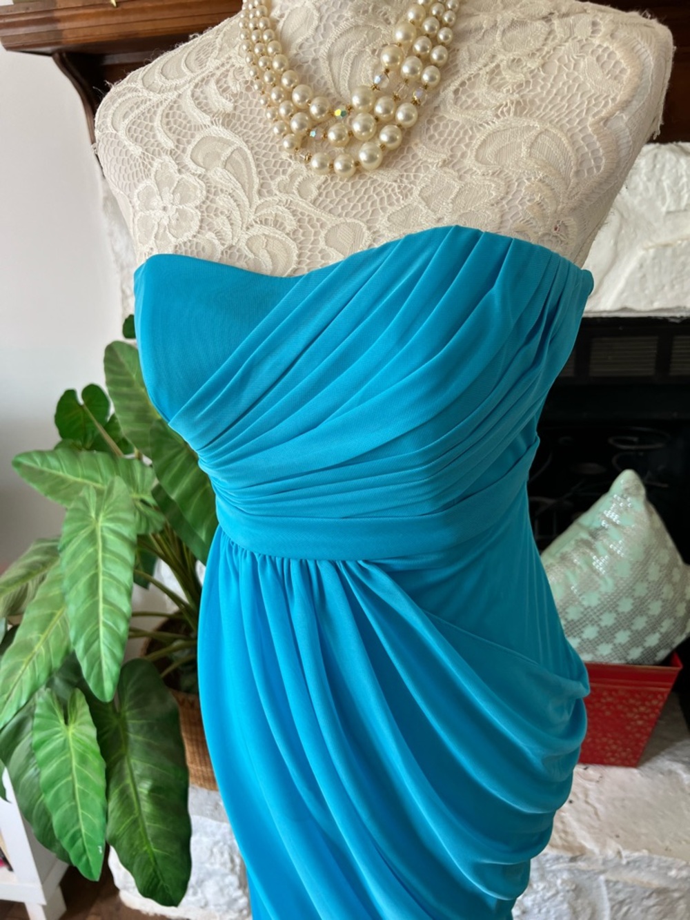 David’s Bridal dress turquoise strapless formal prom bridesmaid size 0 - Picture 2 of 11